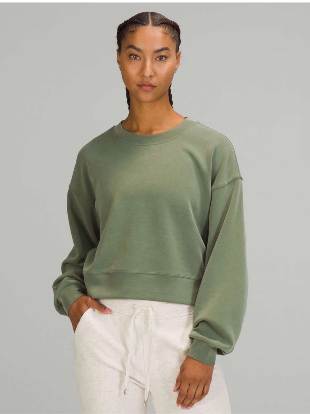 lululemon athletica Olive Green Cropped Crewneck Sweatshirt